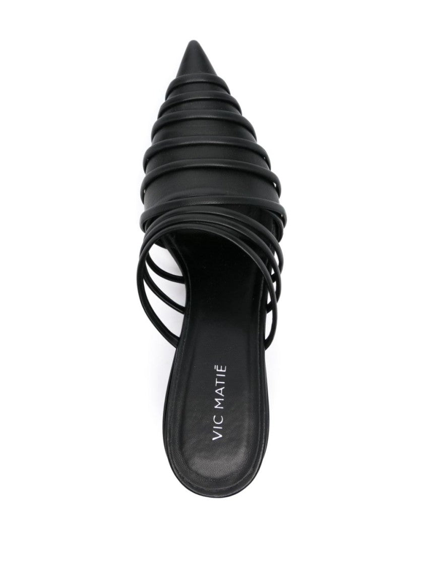 Vic Matié Pointed Toe Black Calf Leather Sandals
