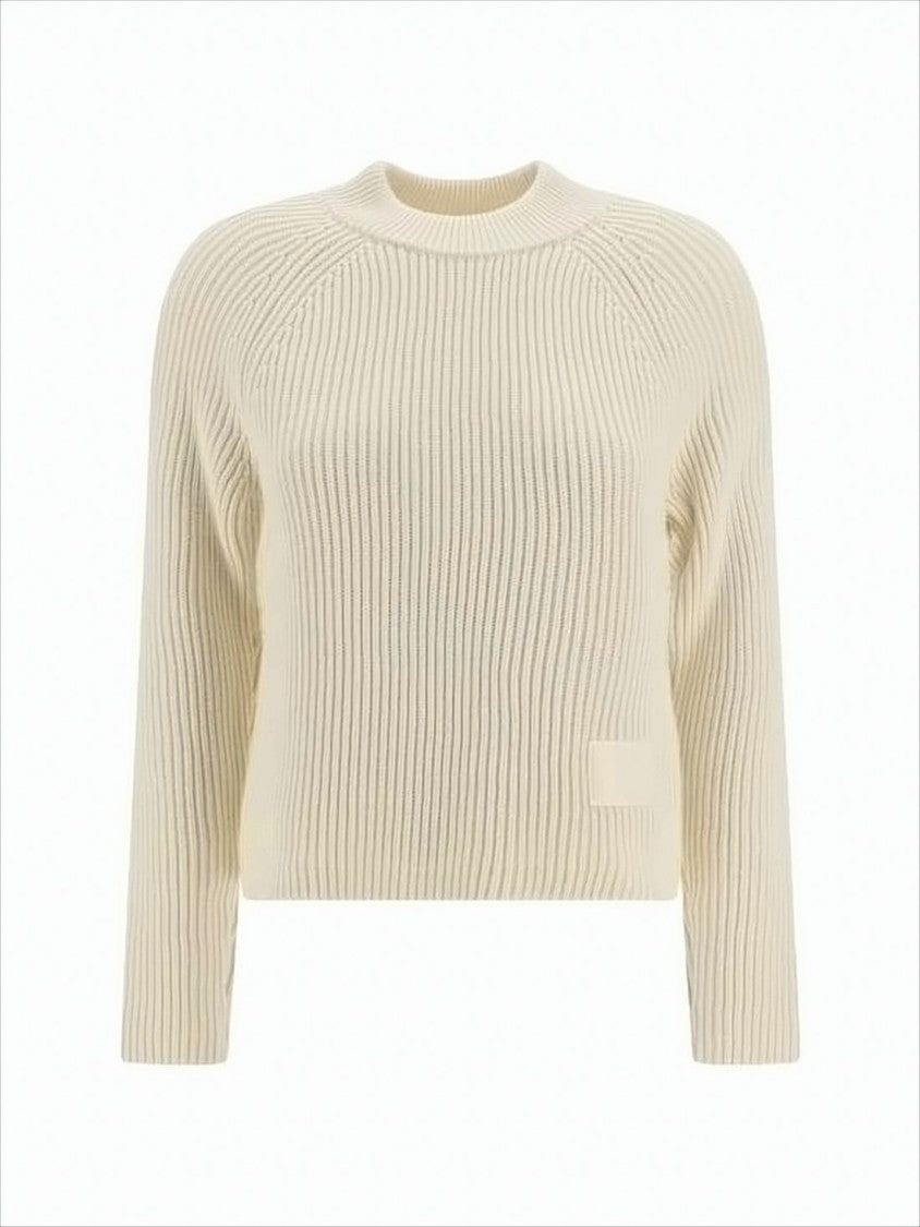 Ami Ribbed Knit Sweater With Subtle Patch Detail