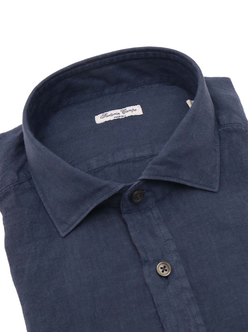 Sartoria Del Campo-Sonrisa Navy Button Up Casual Shirt