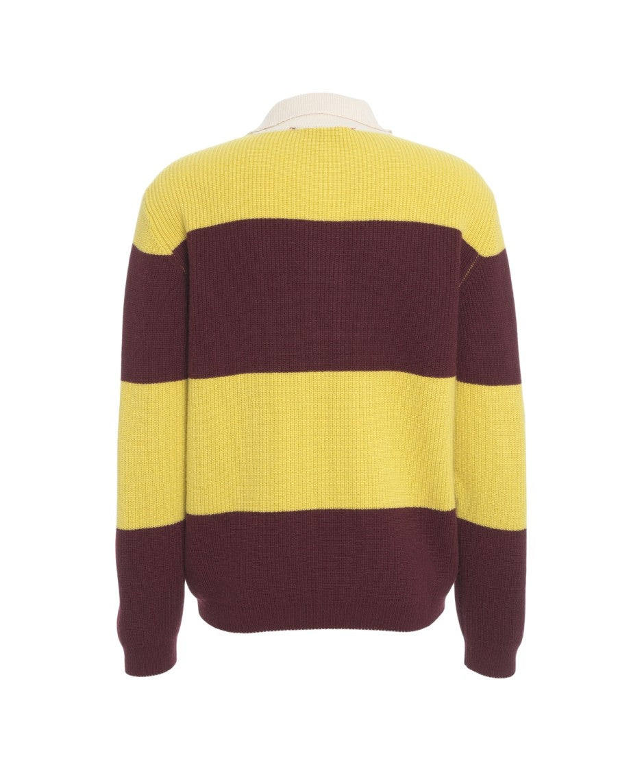 Amaranto Multicolored Striped Knit Pullover With Polo Collar