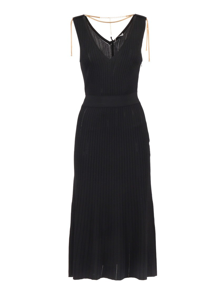 Elisabetta Franchi Ribbed Fitted Waist Midi Dress