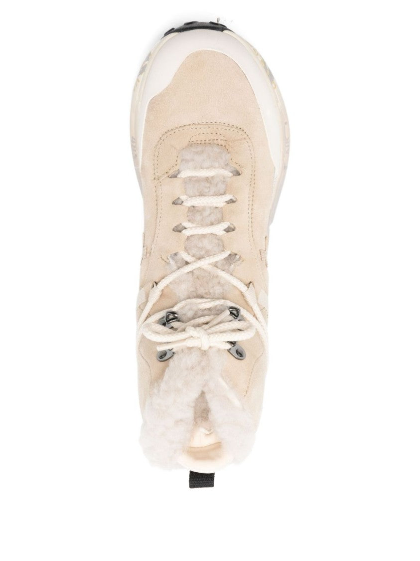 Premiata Beige High-Top Sneakers With Plush Shearling Lining