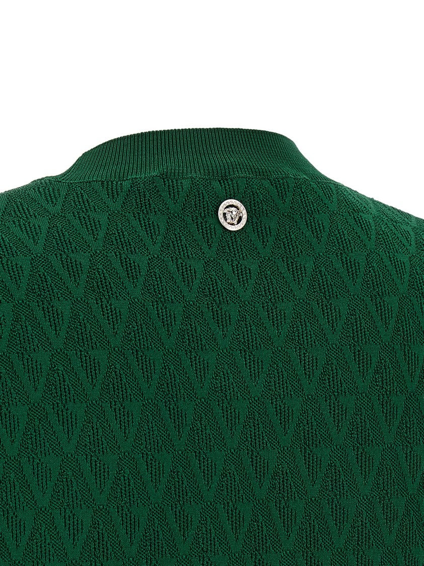Versace V-Pattern Short-Sleeved T-Shirt With Metallic Medusa Detail