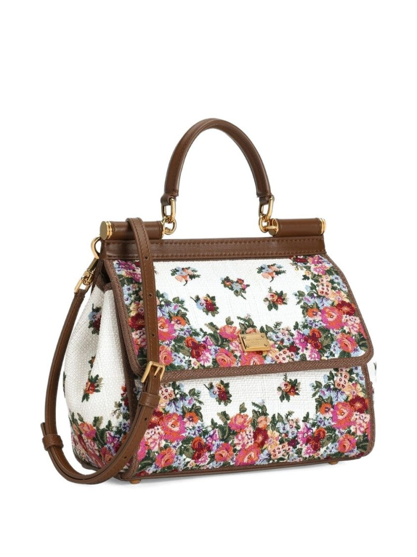 Dolce & Gabbana Floral-Print Structured Handbag With Leather Trim