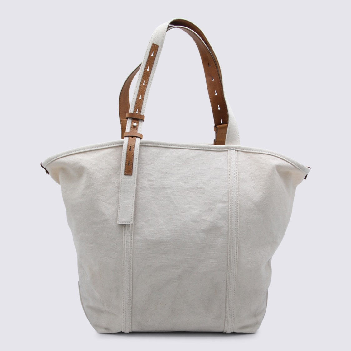 Golden Goose Beige Canvas Tote Bag With Leather Straps