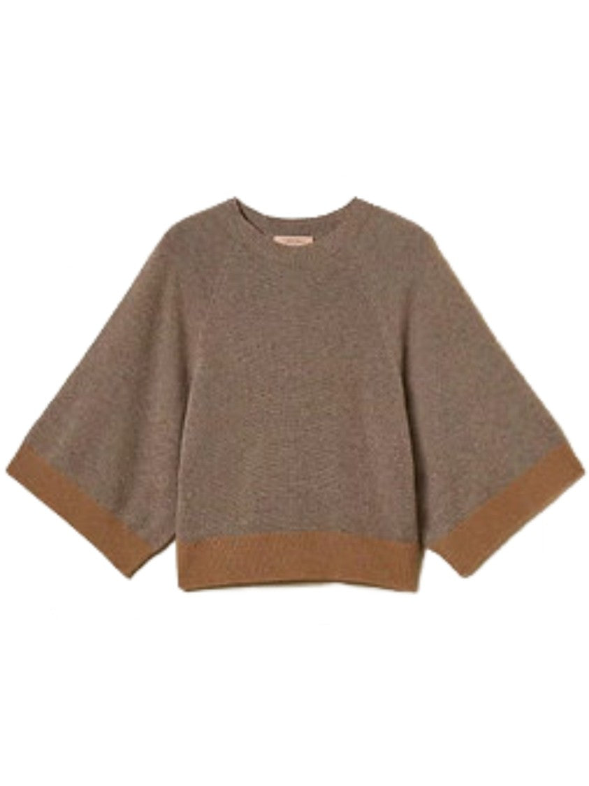 Twin-Set Boxy Knit Top With Contrasting Ribbed Cuffs And Hem
