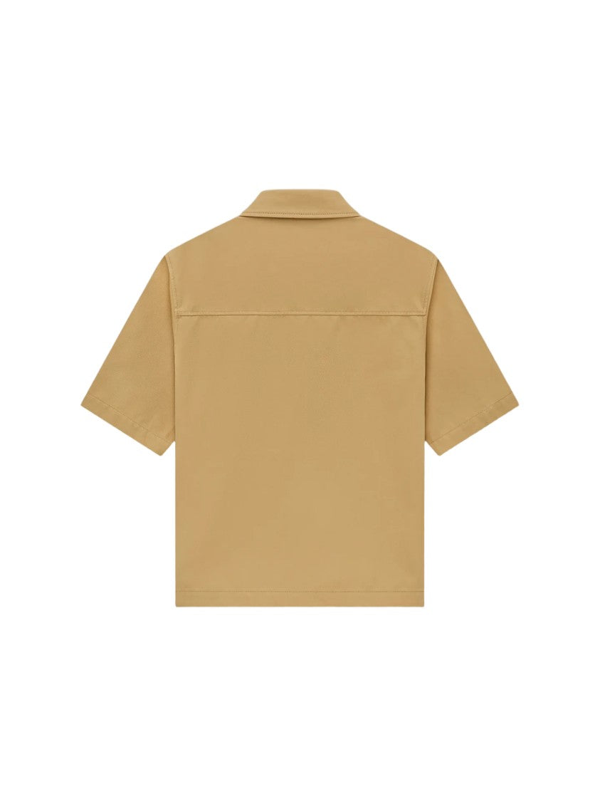 Amiri Boxy Cropped Brown Shirt With Snap Button Closure And Front Pockets