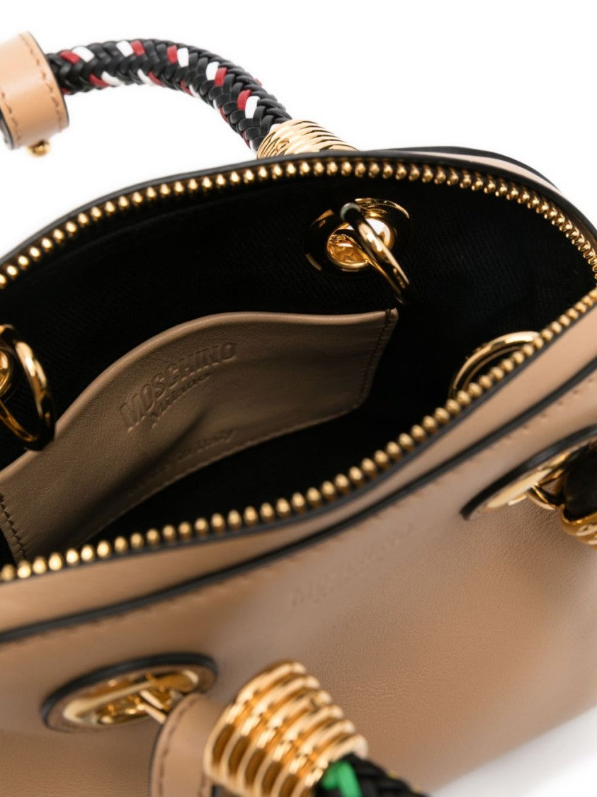 Moschino Sand Beige Structured Gold Hardware Bag