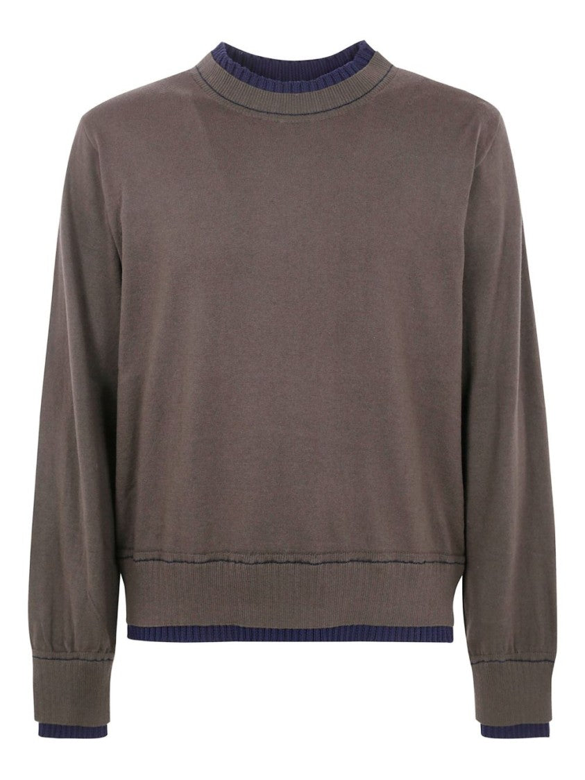 Sacai Cotton-Cashmere Blend Sweater With Navy Trim Accents