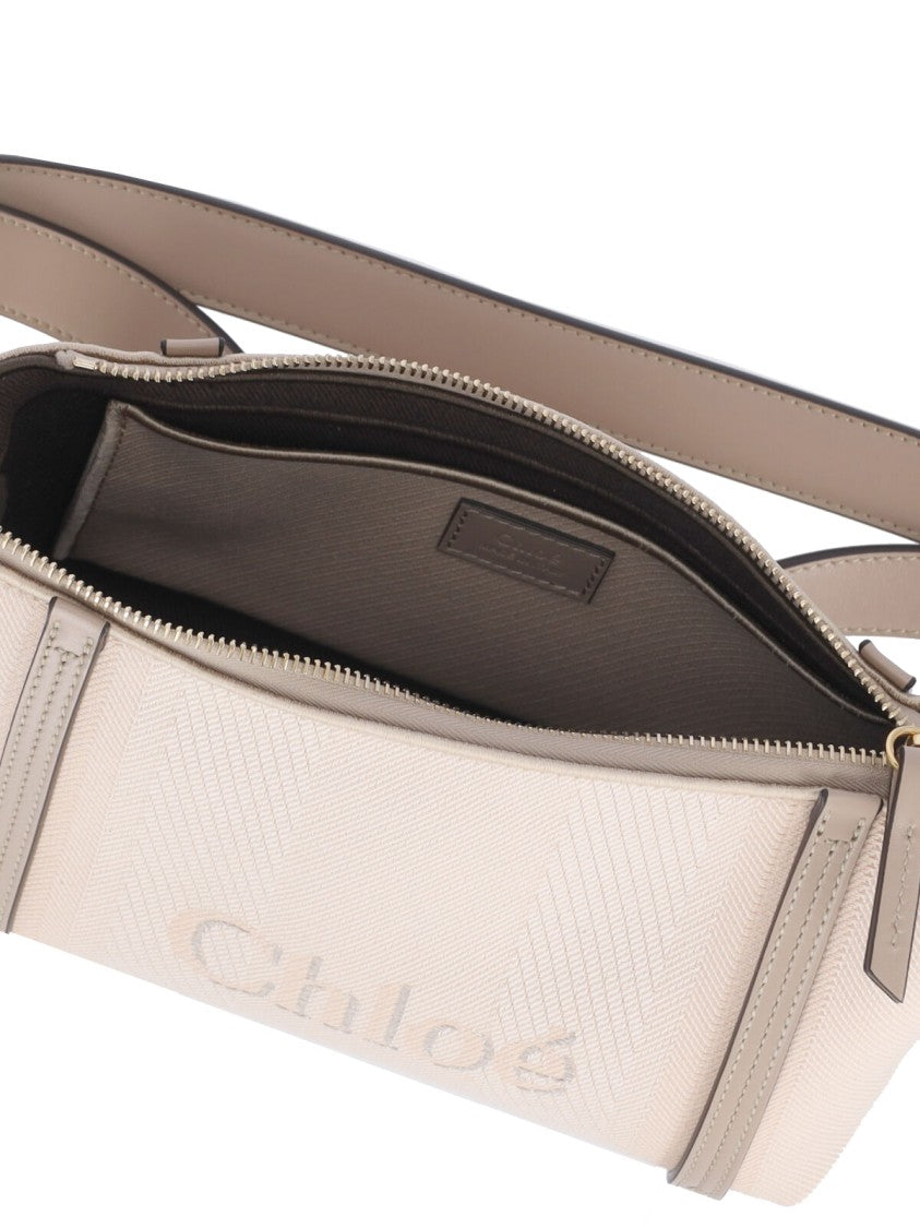 Chloé Carry Cotton Shoulder Bag With Leather Trim