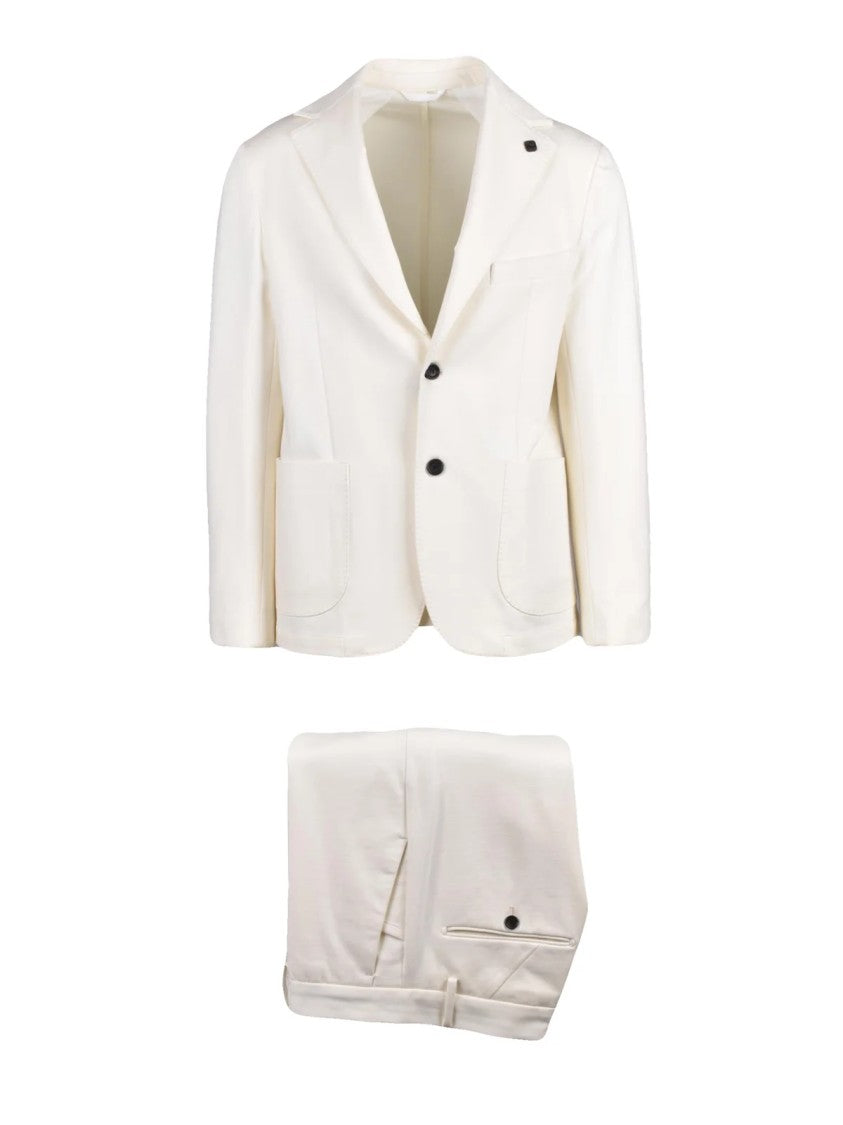 Out/Fit White Stretch Viscose Button Suit