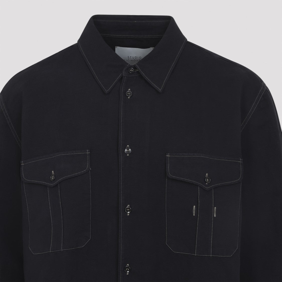 Studio Nicholson Structured Black Cotton-Linen Blend Casual Shirt