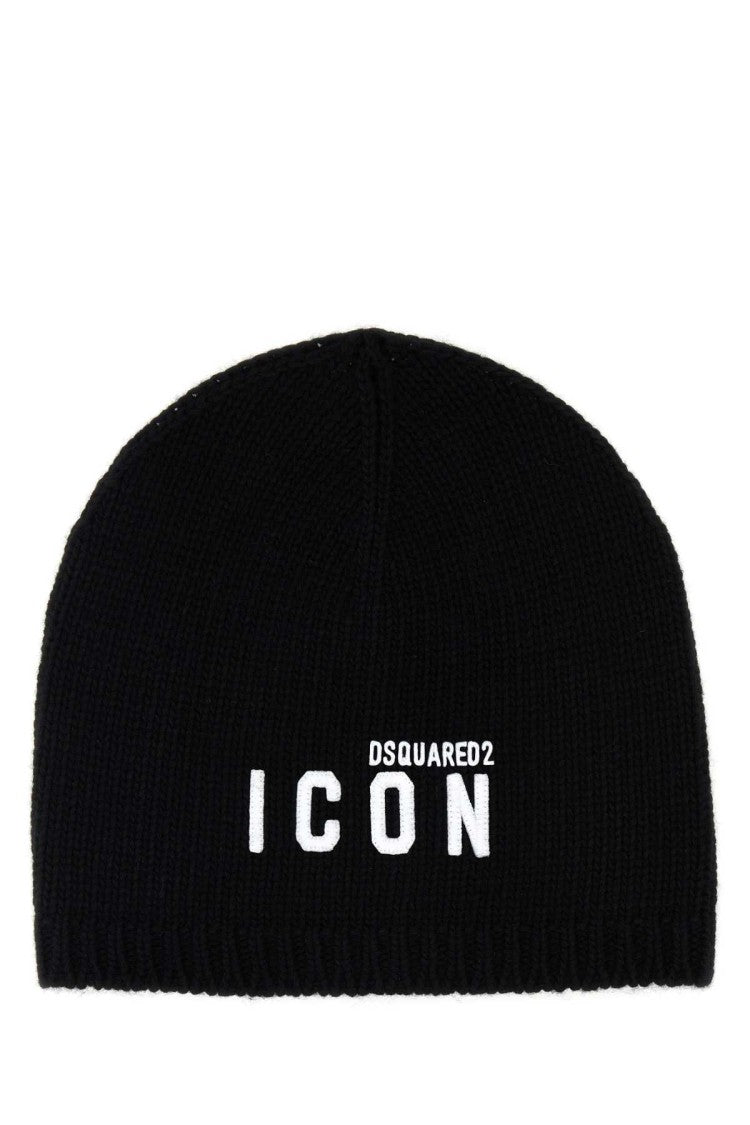 Dsquared2 Black Wool Blend Beanie Hat