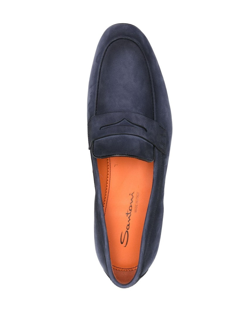Santoni Casual Blue Leather Loafers