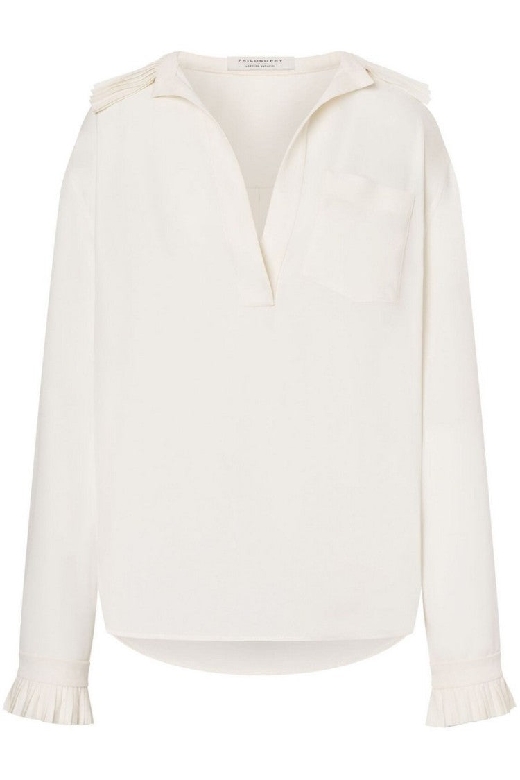 Philosophy Di Lorenzo Serafini Relaxed Fit White Shirt With Pleated Detailing
