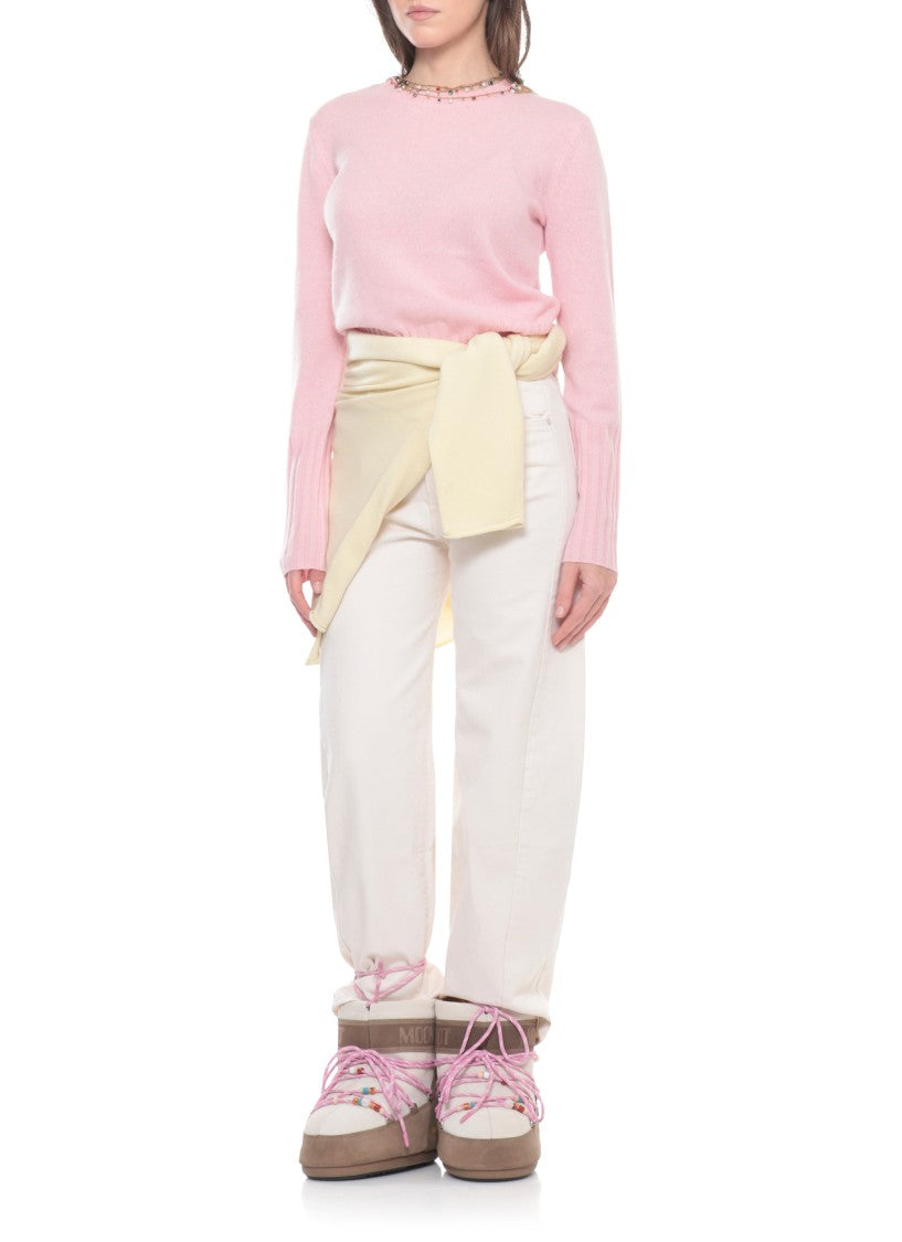 Guest In Residence Pink Shrunken Crew Cashmere Sweater