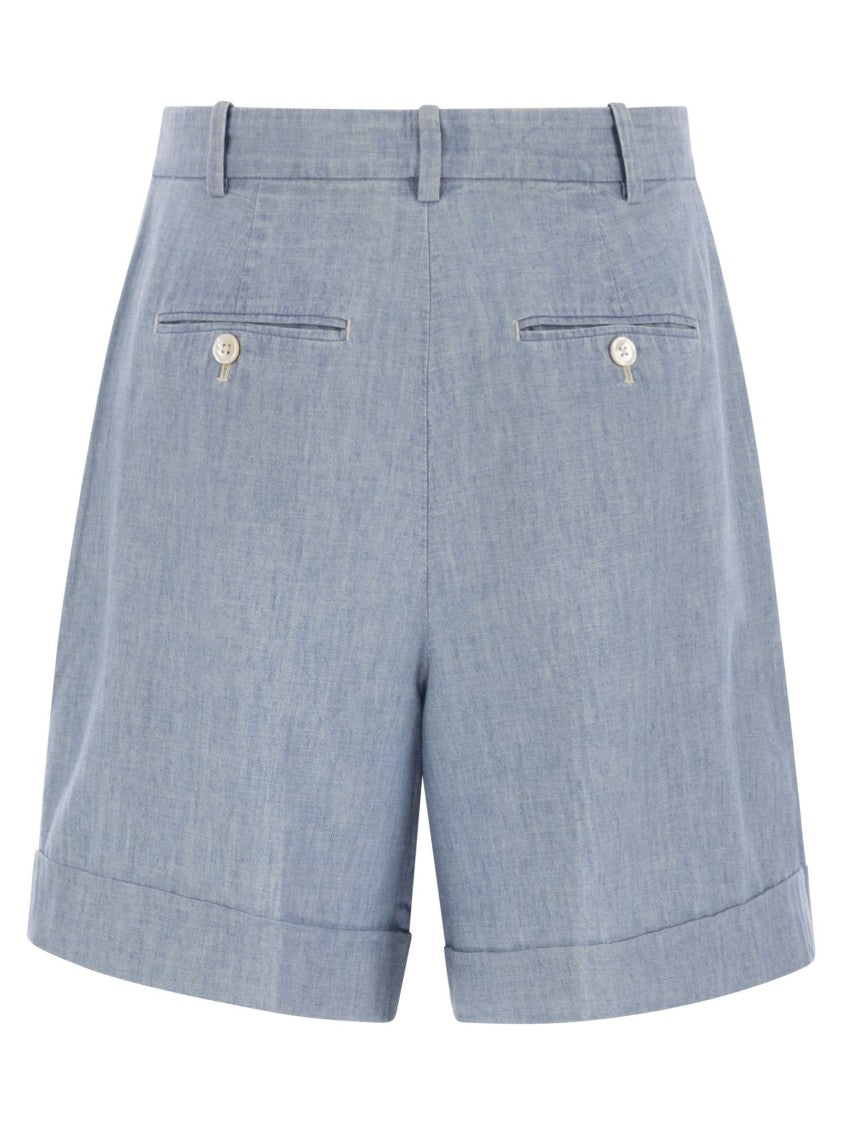 Polo Ralph Lauren Pleated Cotton Chambray Shorts