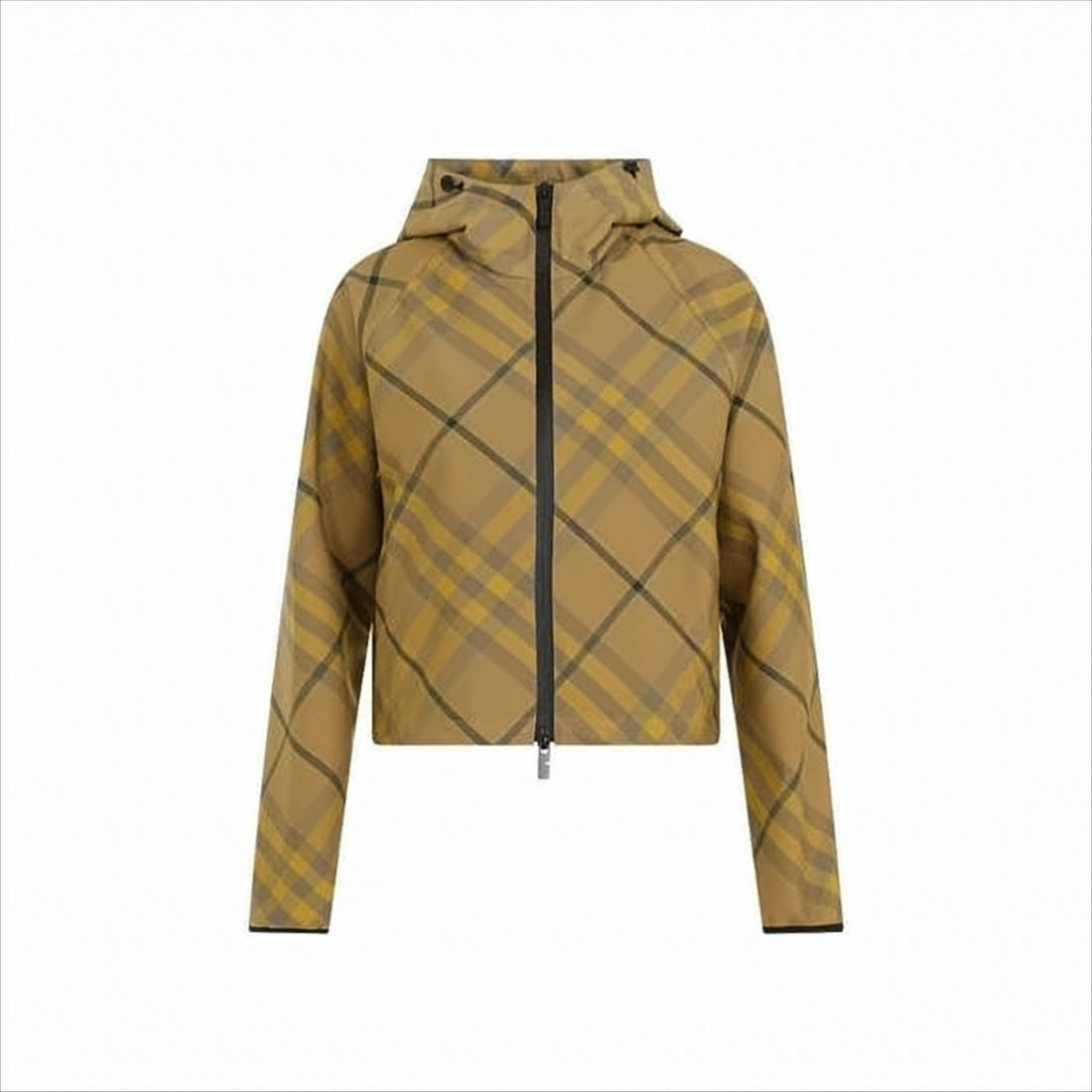 Burberry Cropped Plaid Jacket With Hood And Zipper Closure