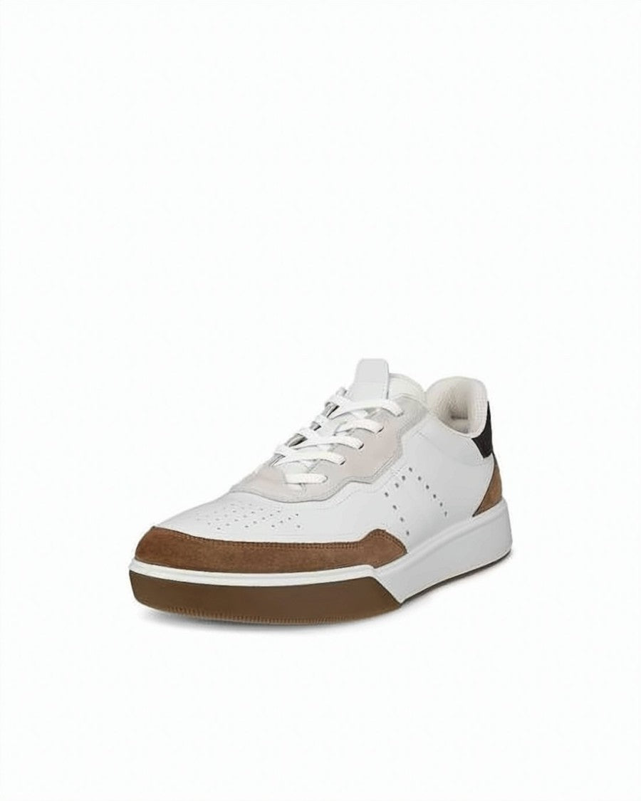 Ecco Low-Top White Leather Sneakers With Suede Accents