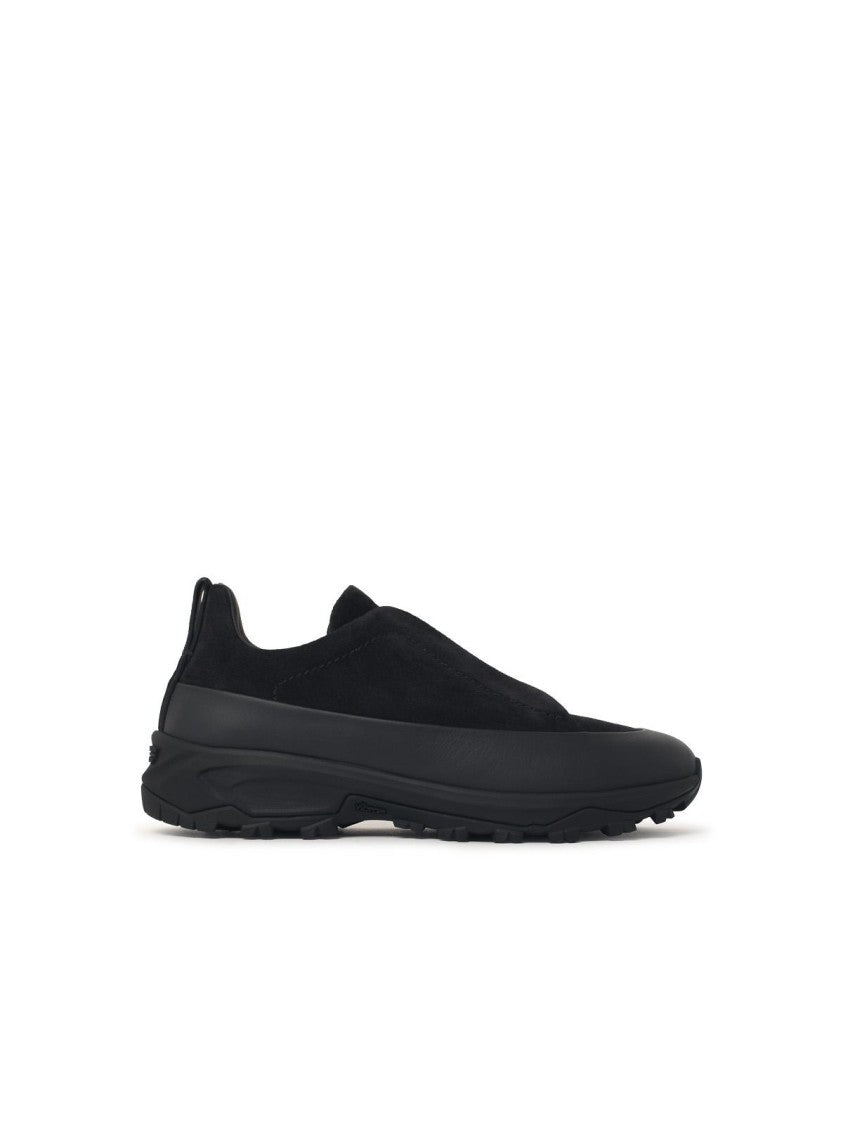 Zegna Triple Stitch Black Suede Sneakers With Embossed Logo