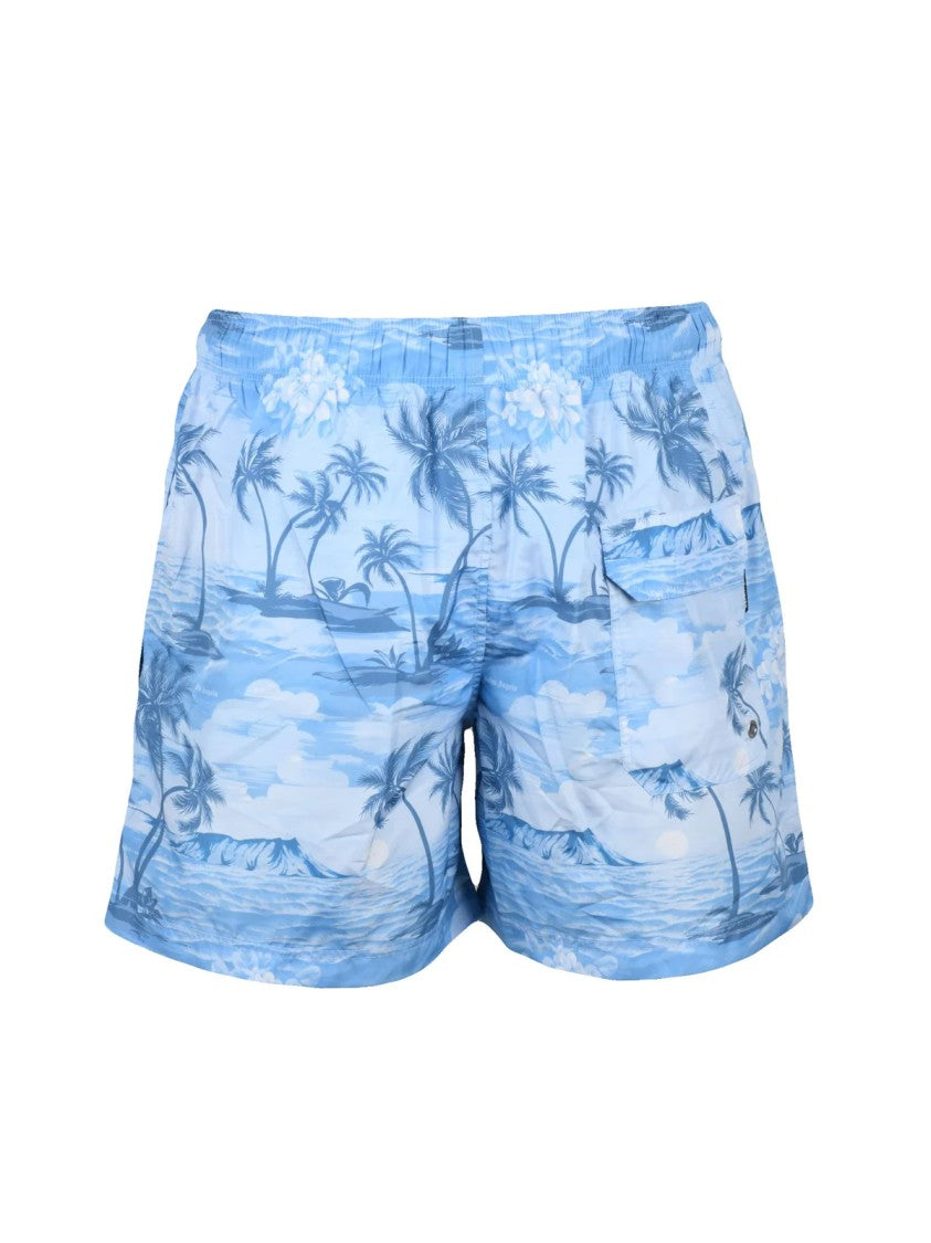 Palm Angels Light Blue Polyester Tropical Swim Shorts