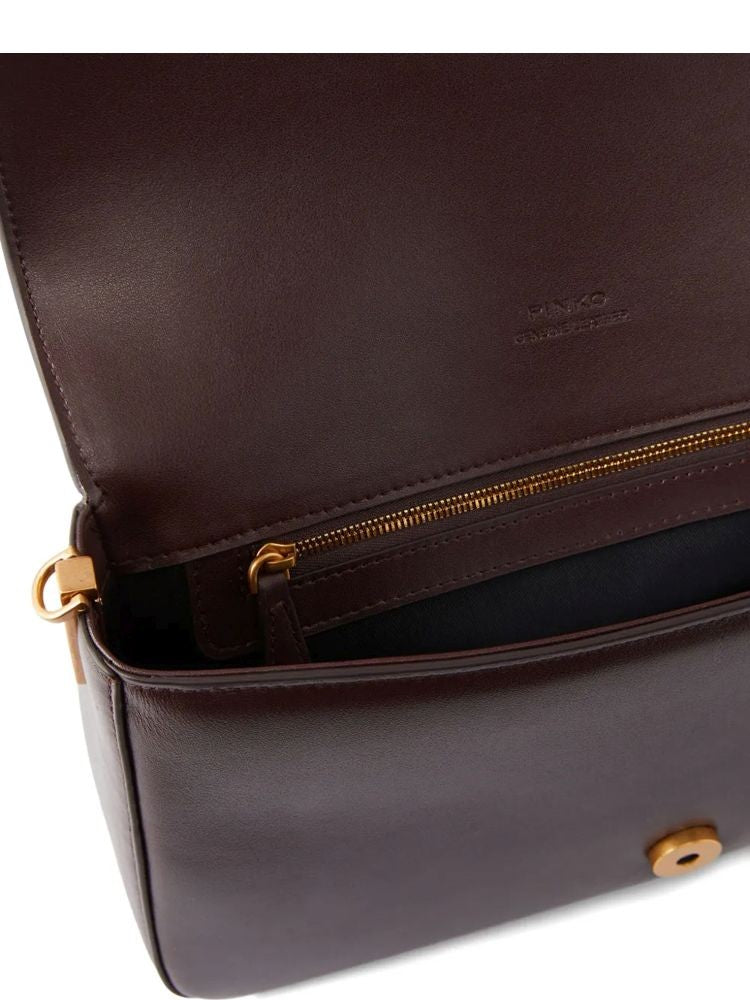 Pinko Rectangular Grey Crossbody Bag With Gold-Tone Bird Buckle