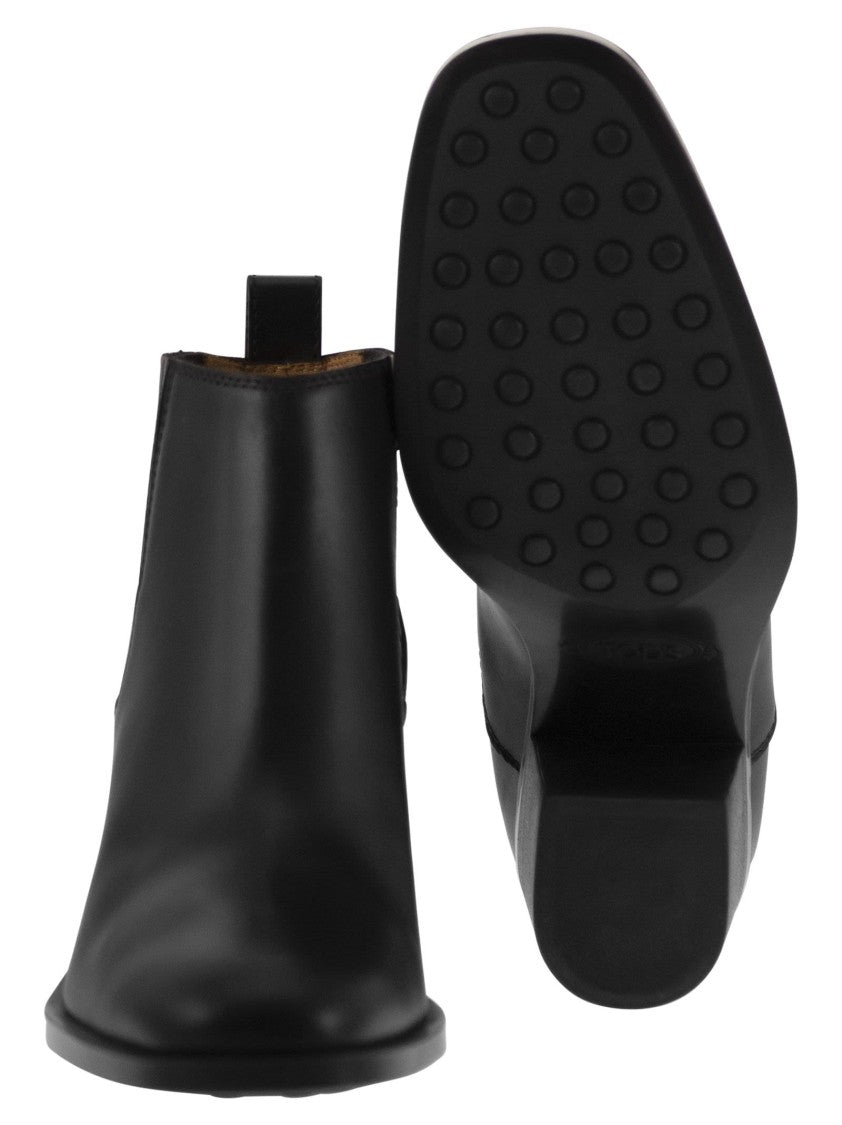 Tod's Calfskin Ankle Boot With Side Elastic Inserts