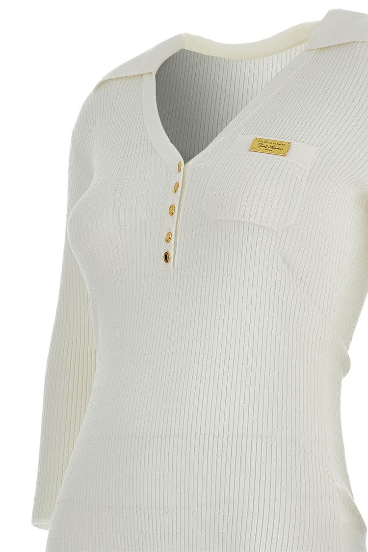 Elisabetta Franchi Wide V-Neck Ribbed Sweater With Buttons