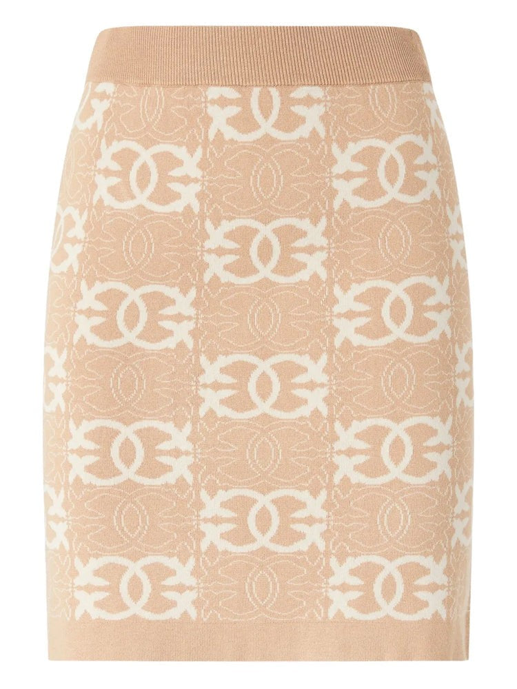 Pinko Fitted Mini Skirt With Ribbed Waistband And Geometric Pattern