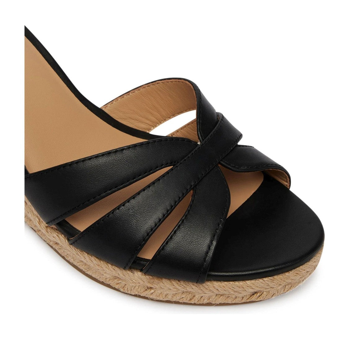 Lauren Ralph Lauren Black Nellie Leather Braided Jute Wedge Espadrilles