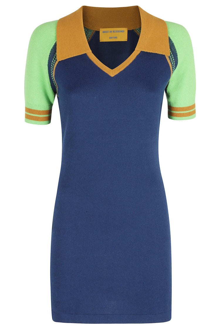 Guest In Residence Blue Ace Polo Striped-Sleeves Cotton-Blend Mini Dress