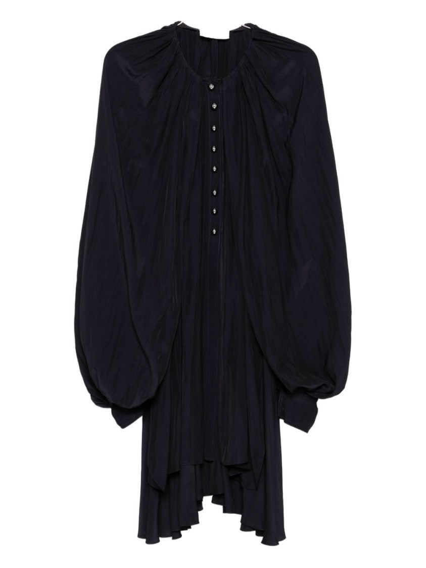 Lanvin Dark Purple Button Front Long Dress