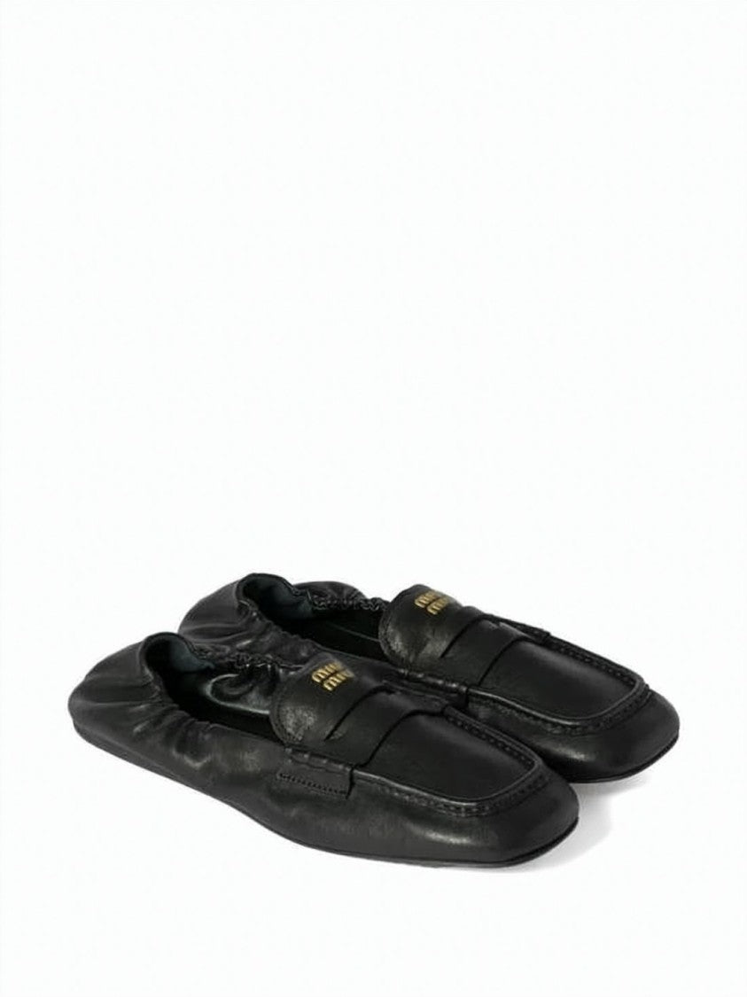 Miu Miu Gathered Back Sheepskin Leather Loafers