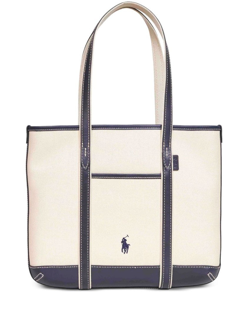 Polo Ralph Lauren Black Structured Tote Leather Trims Bag