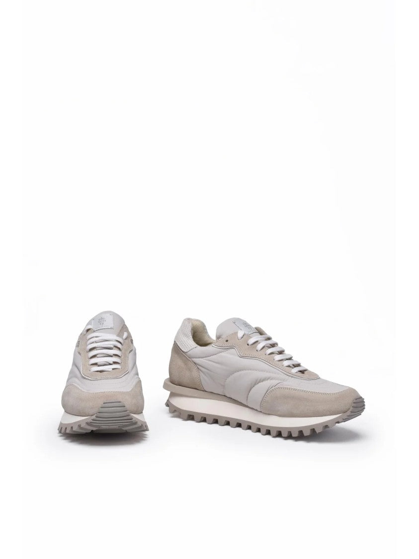 Eleventy Beige Suede Nylon Rubber Sole Sneakers
