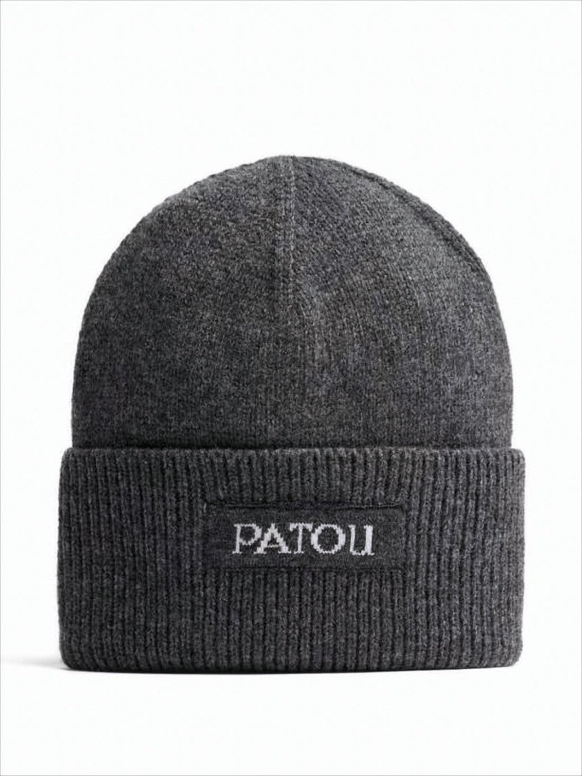 Patou Knitted Grey Beanie Hat With Ribbed Cuff