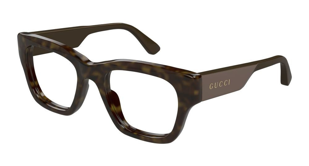 Gucci Havana Tortoiseshell Pattern Oversized Square Eyeglasses