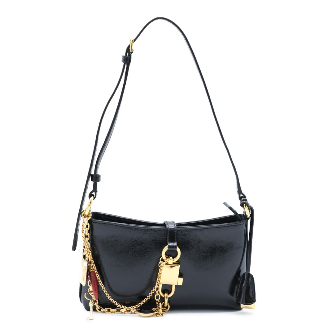 Dolce & Gabbana Glossy Black Shoulder Bag With Gold-Tone Chain Accents
