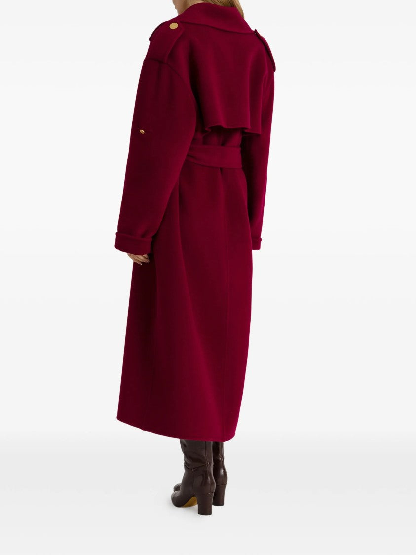Alberta Ferretti Double-Breasted Long Coat With Cape Overlay Detail