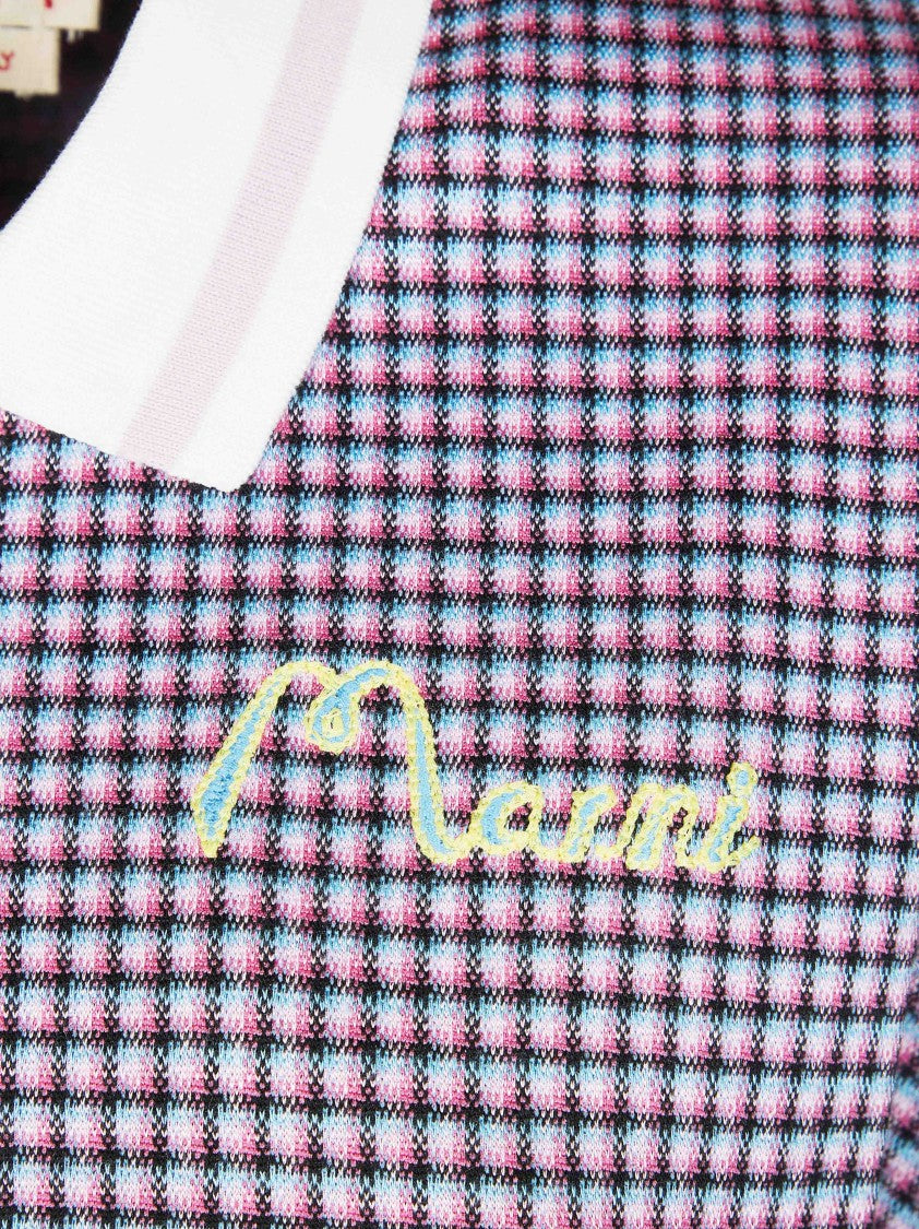 Marni Blue Checkered Cocoon Fit Polo Shirt