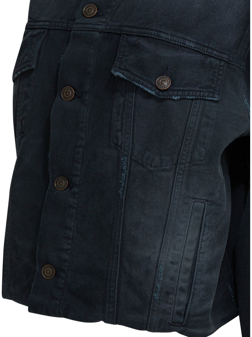 Balenciaga Cropped Denim Jacket With Pointed Collar