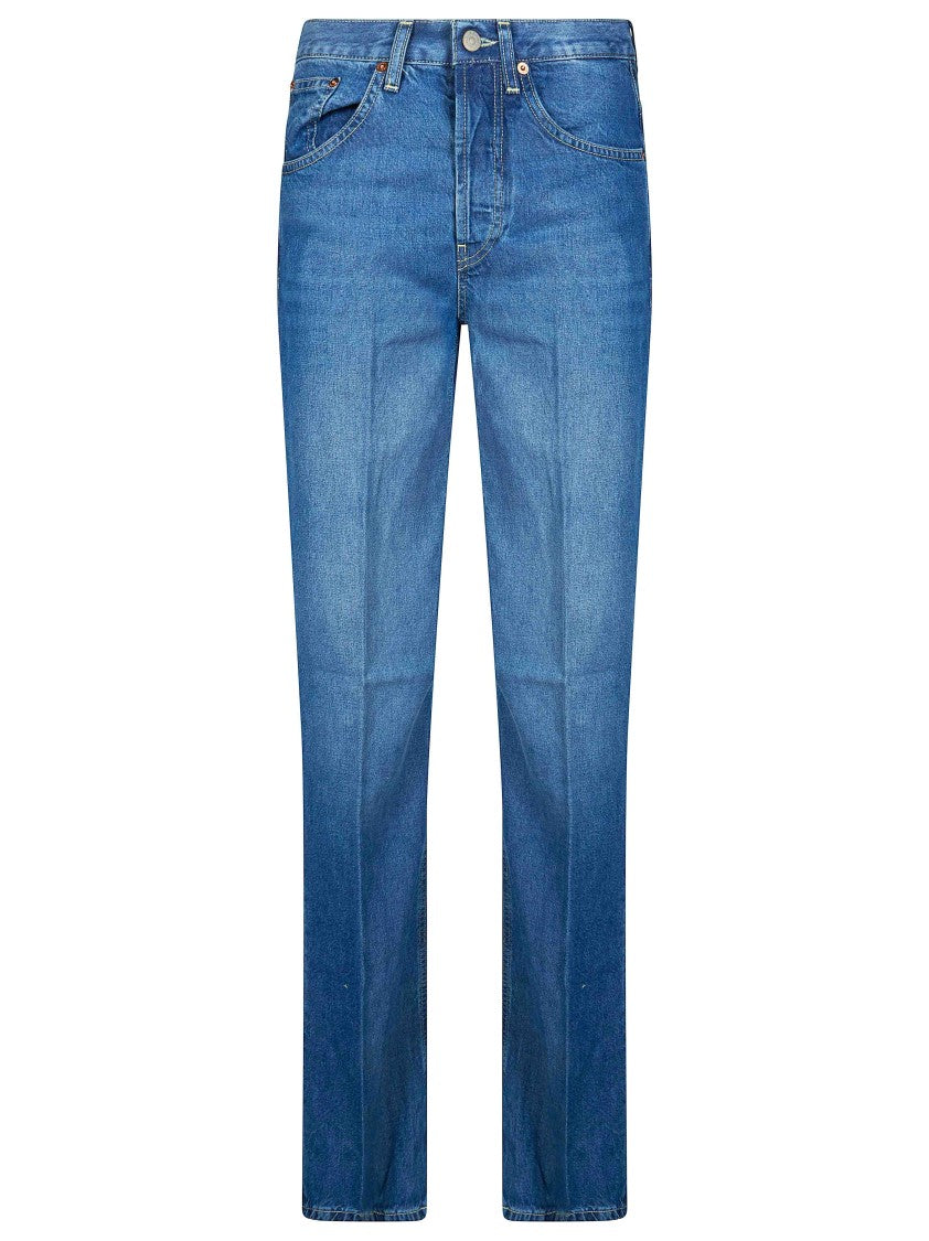 Dondup Medium Blue Whiskered Straight Leg Jeans