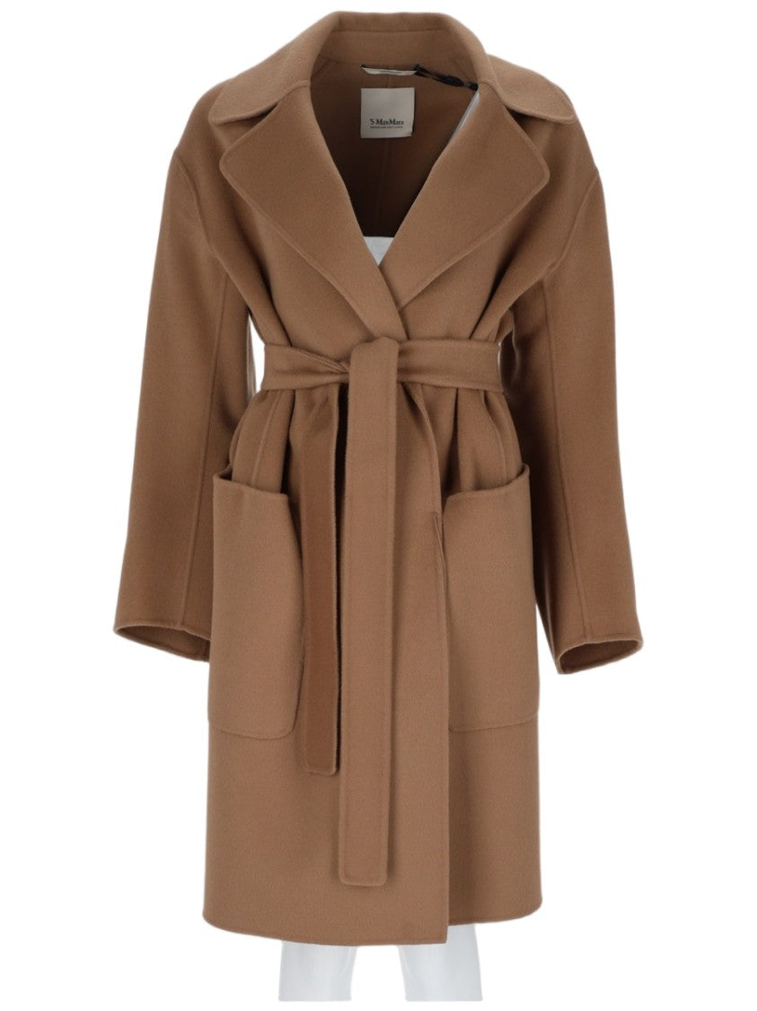Max Mara Mid-Length Brown Wool Coat With Wide Lapel Collar