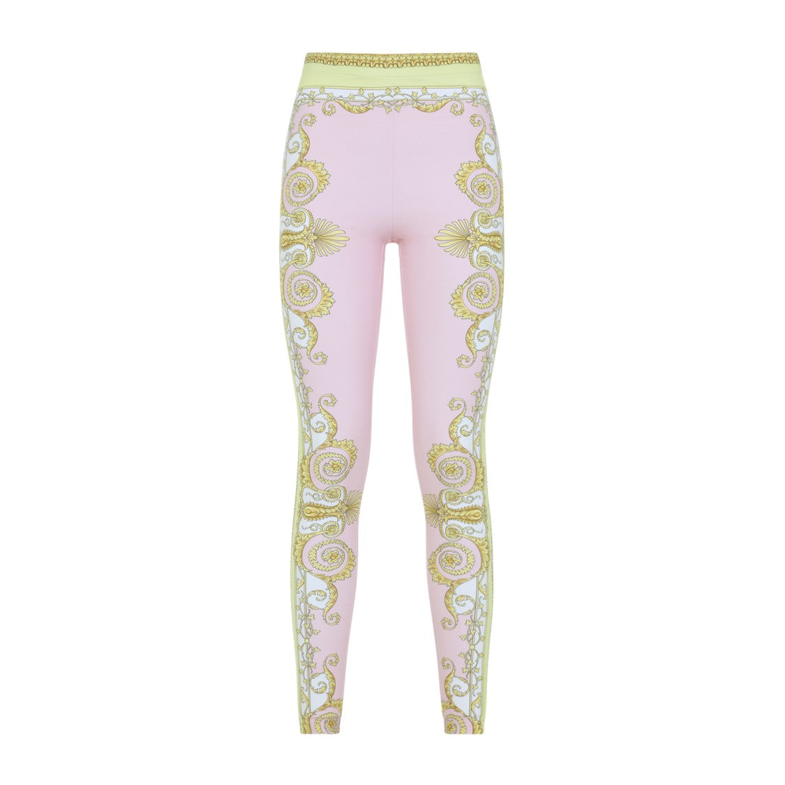 Versace Spring Barocco Yellow And Pink Silk Leggings