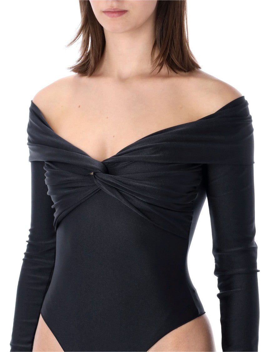The Andamane Stretch Off-Shoulder Draped Bodysuit