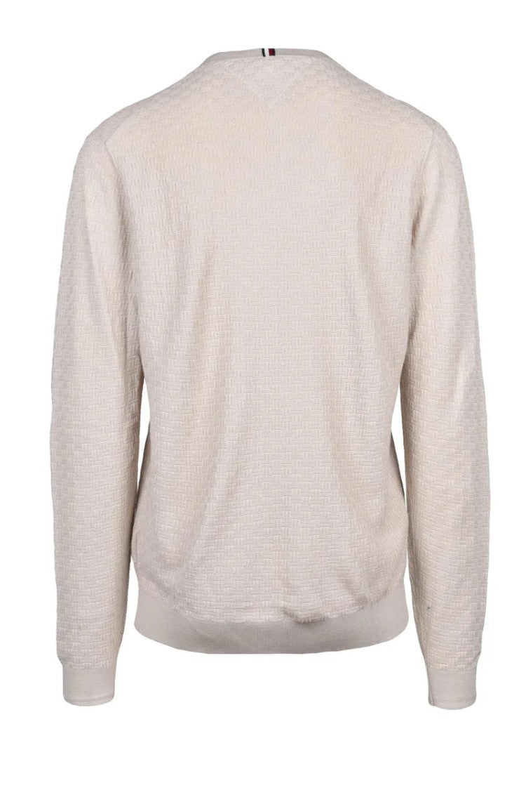 Tommy Hilfiger Beige Textured Crewneck Sweater