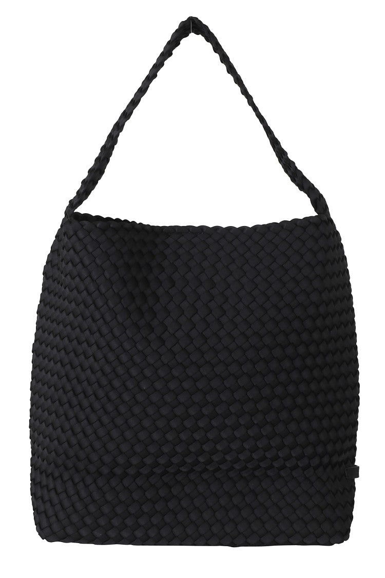 Naghedi Black Nomad Hobo Medium Woven Pattern Neoprene Shoulder Bag