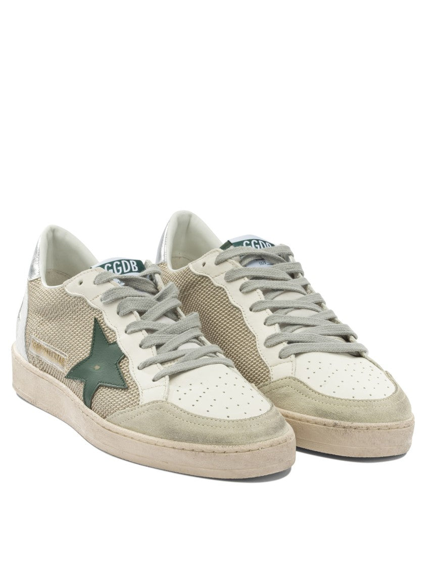 Golden Goose Textured Beige Mesh And Smooth Leather Sneakers