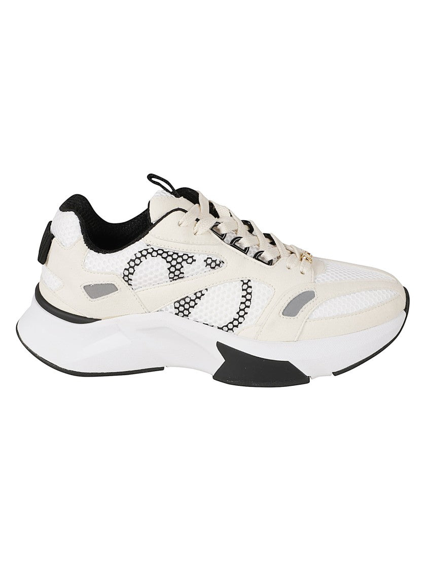 Valentino Garavani Sporty Off-White Sneakers With Patterned Panels And Sculpted Sole