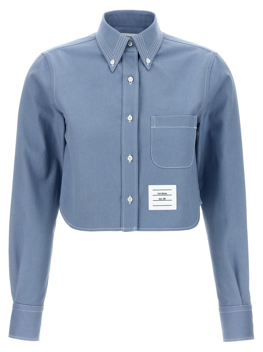 Thom Browne Cropped Denim Shirt With Contrast Stitching